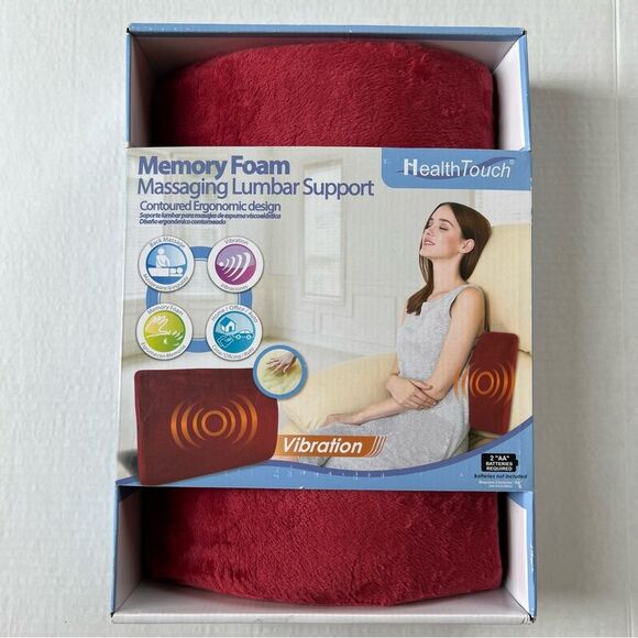 HealthTouch Red Memory Foam Massaging Lumbar Support Back Neck Massage - Picture 1 of 10
